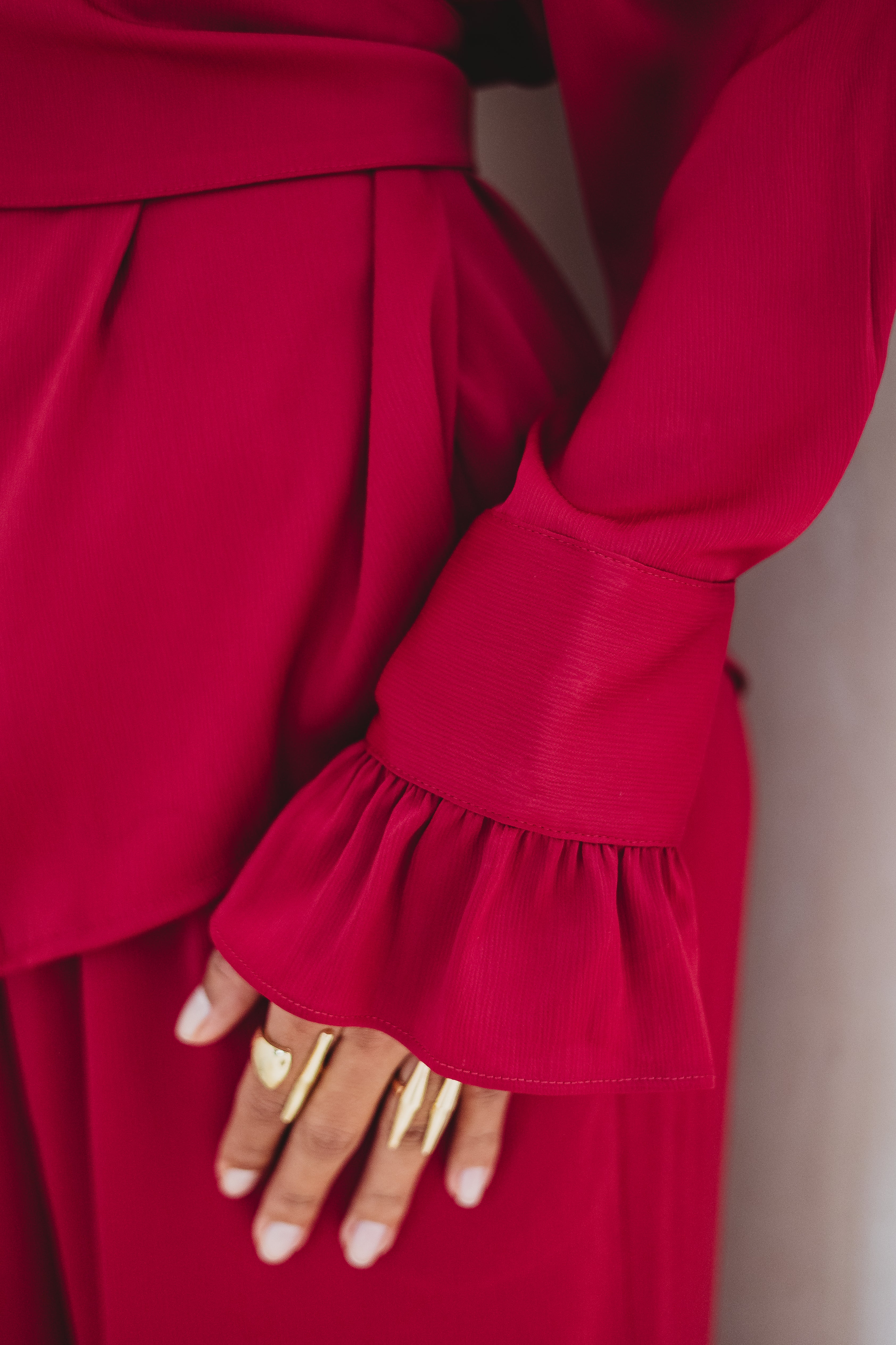 Silk Satin Wrap Top - Crimson Rouge