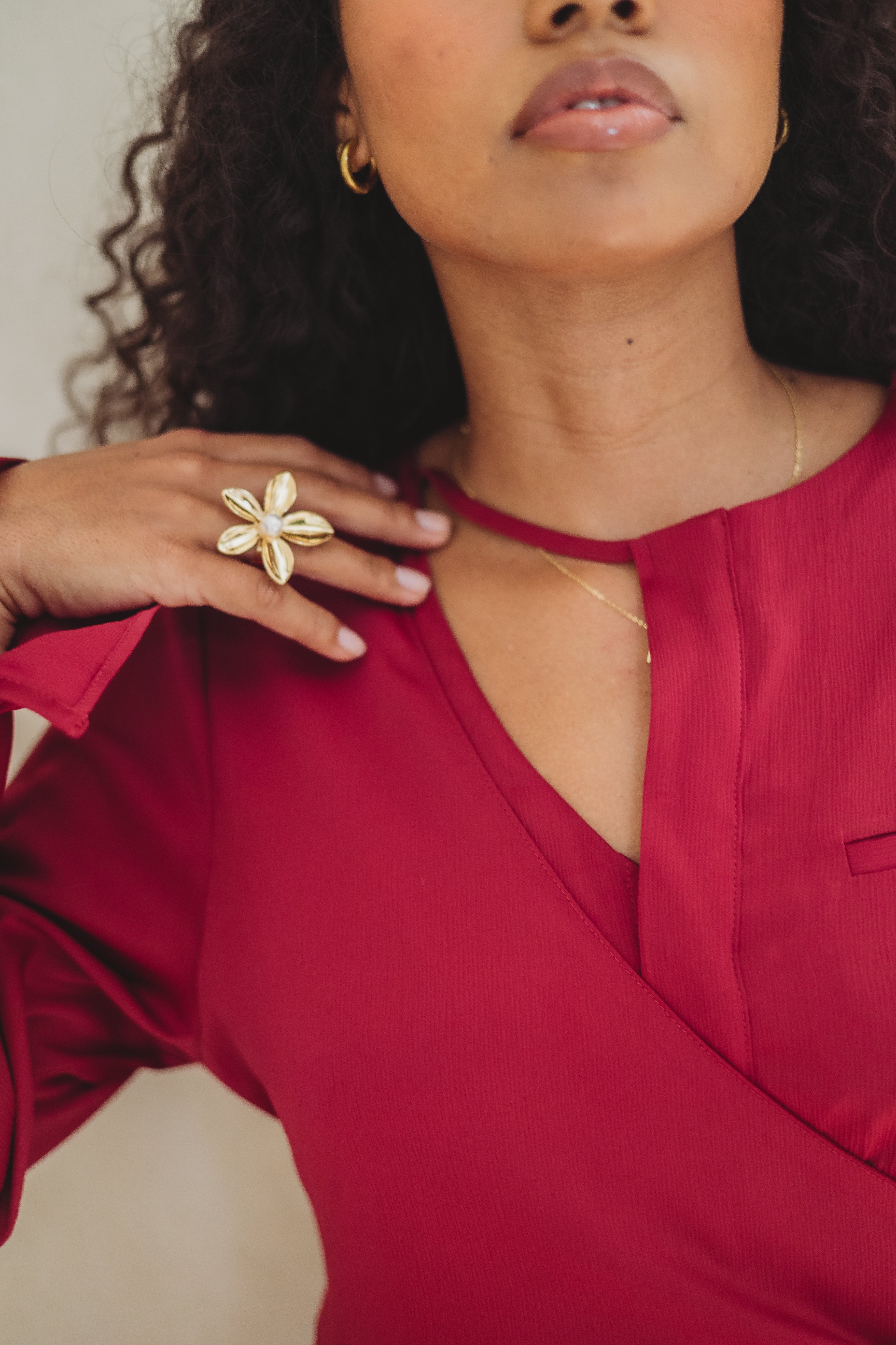 Silk Satin Wrap Top - Crimson Rouge