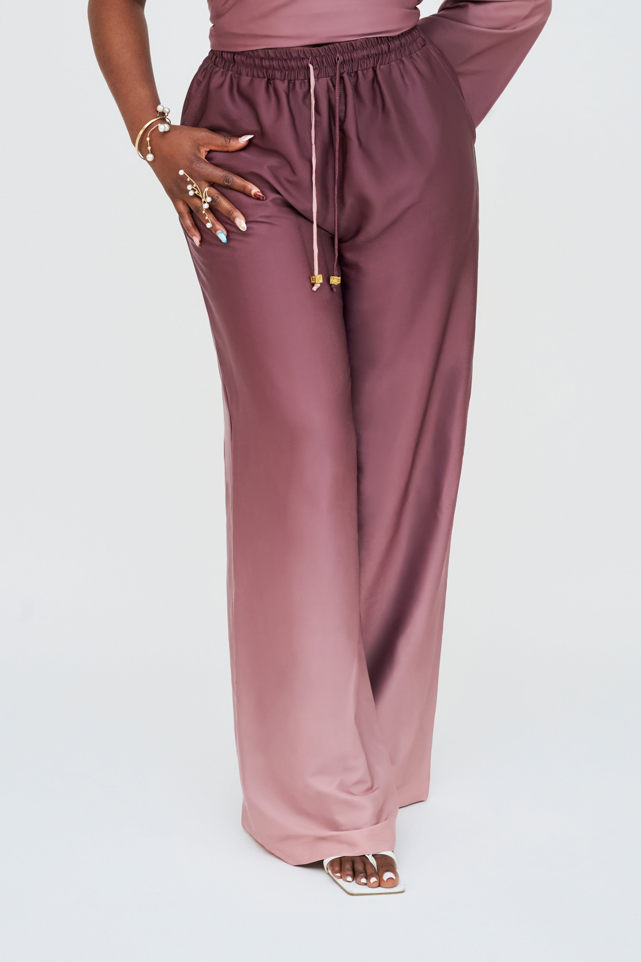 High-Waisted Wide-Leg Pants – Rosewood Ombre