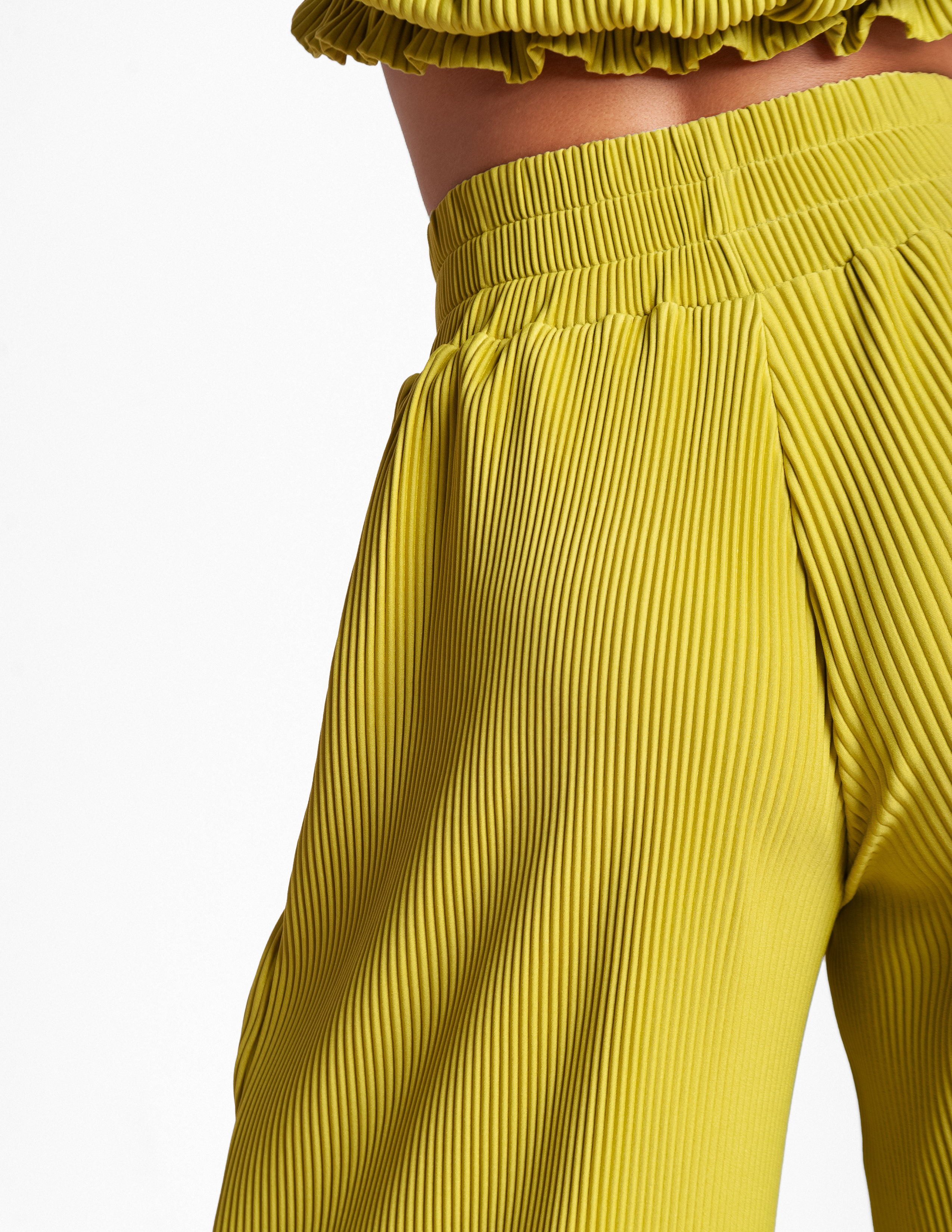 High Waisted Pleated Pants - Citron Green