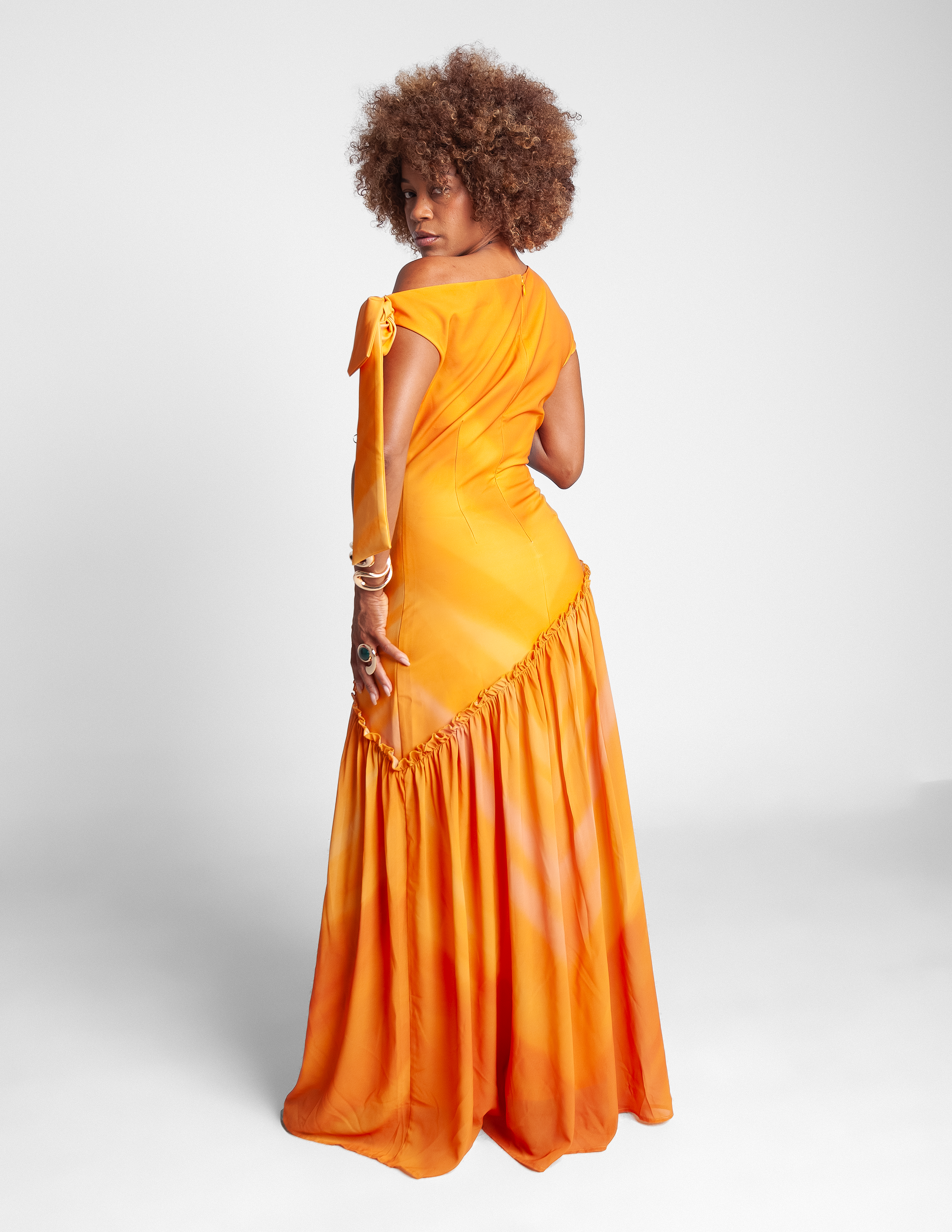 Asymmetric Maxi Dress - Orange Gradient Sunset