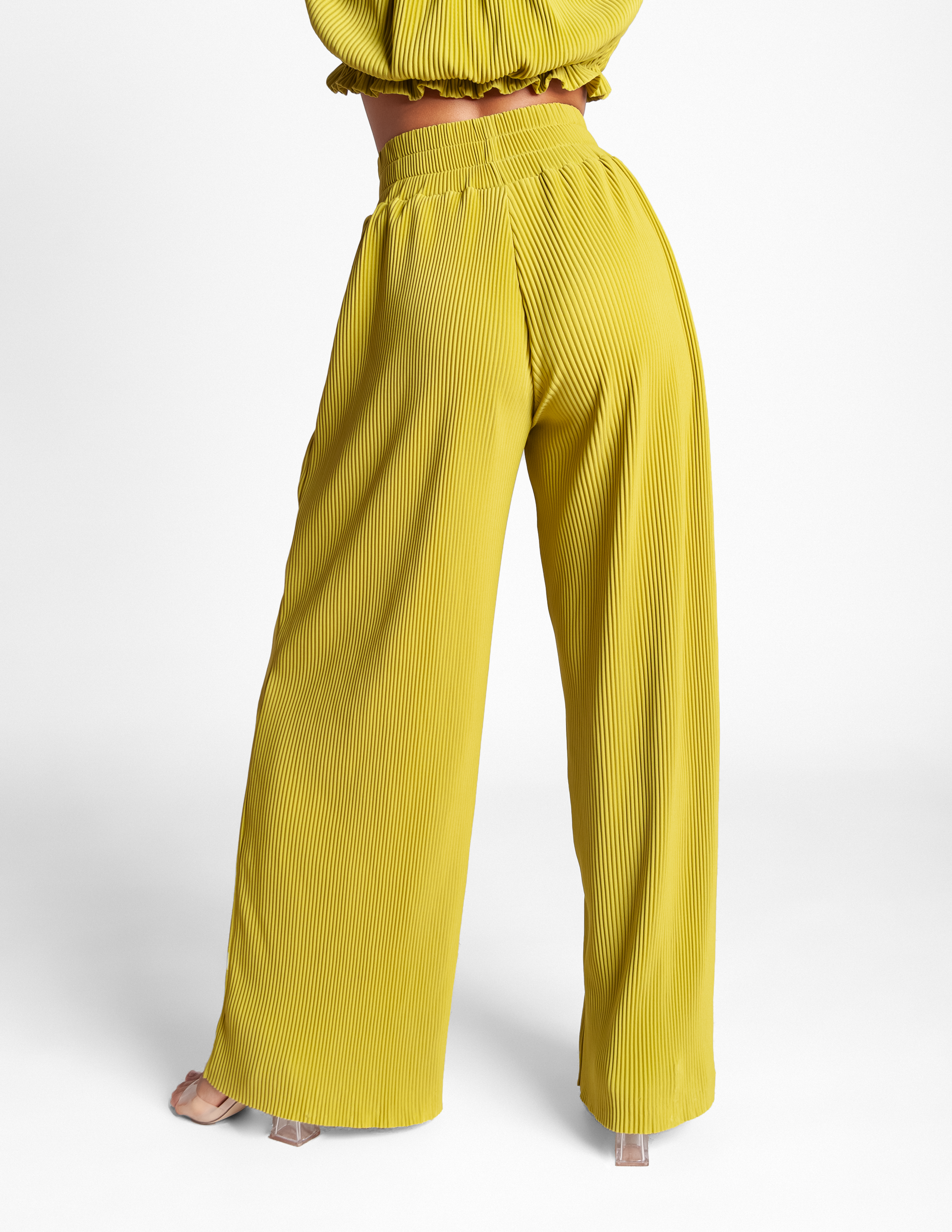 High Waisted Pleated Pants - Citron Green