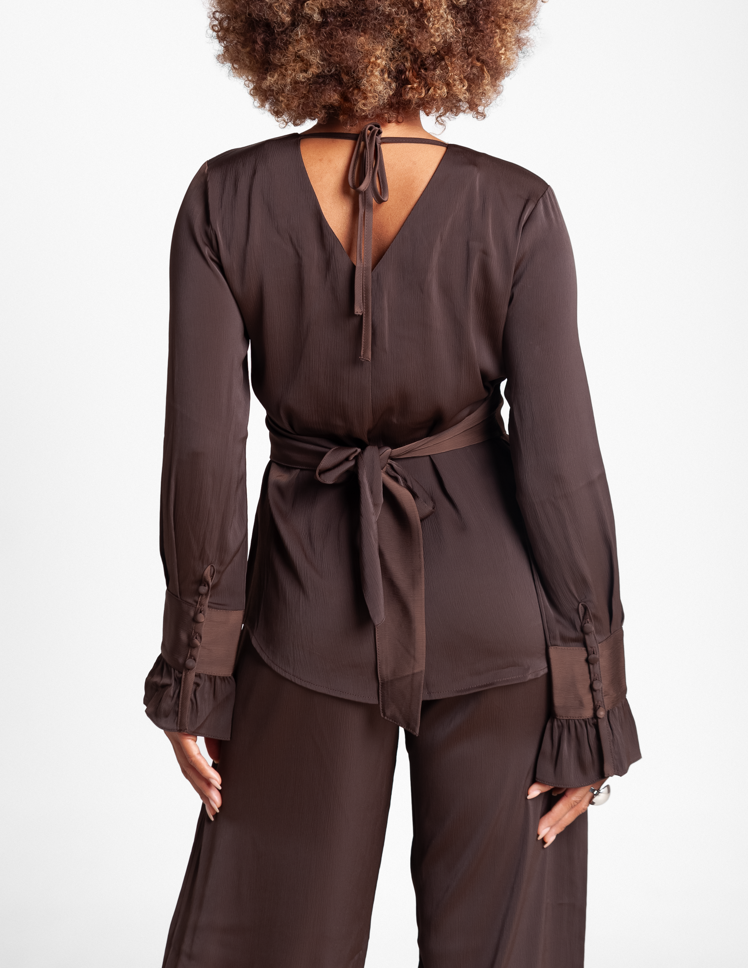 Long Sleeve Wrap Top - Espresso