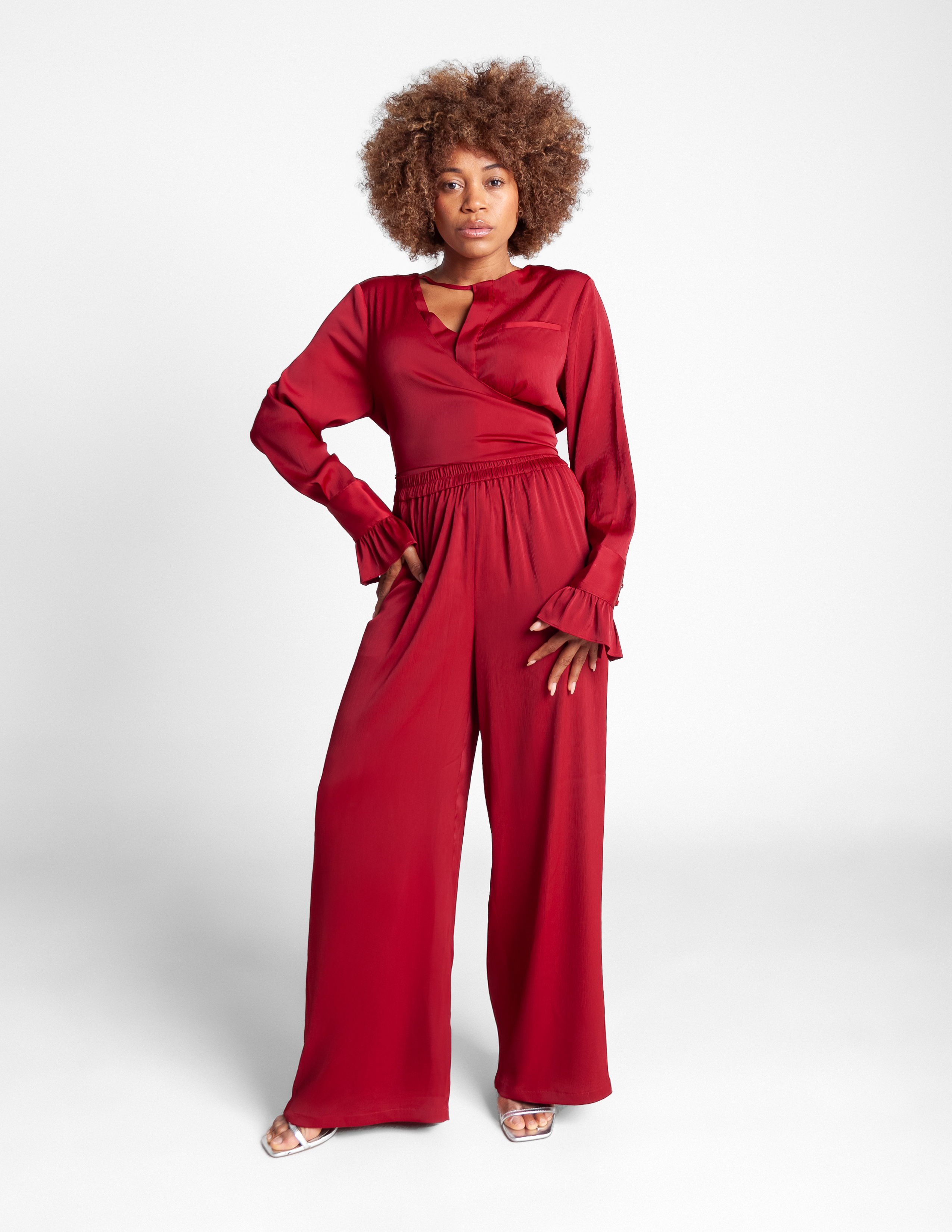 High Waisted Wide Leg Pants - Crimson Rouge