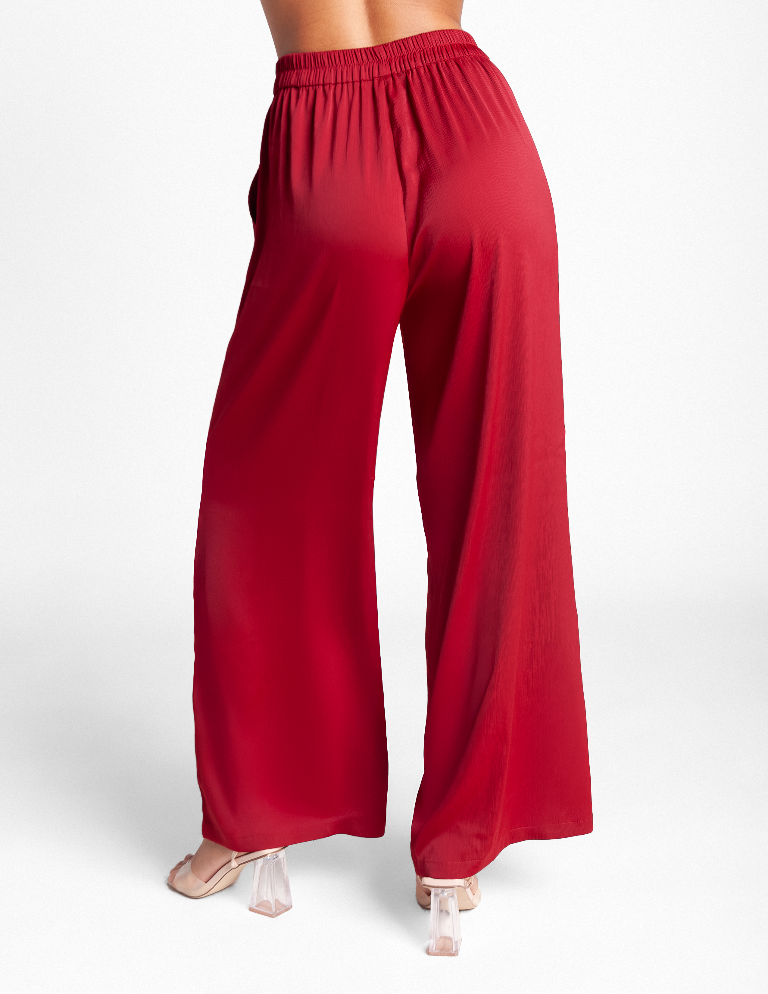 High Waisted Wide Leg Pants - Crimson Rouge