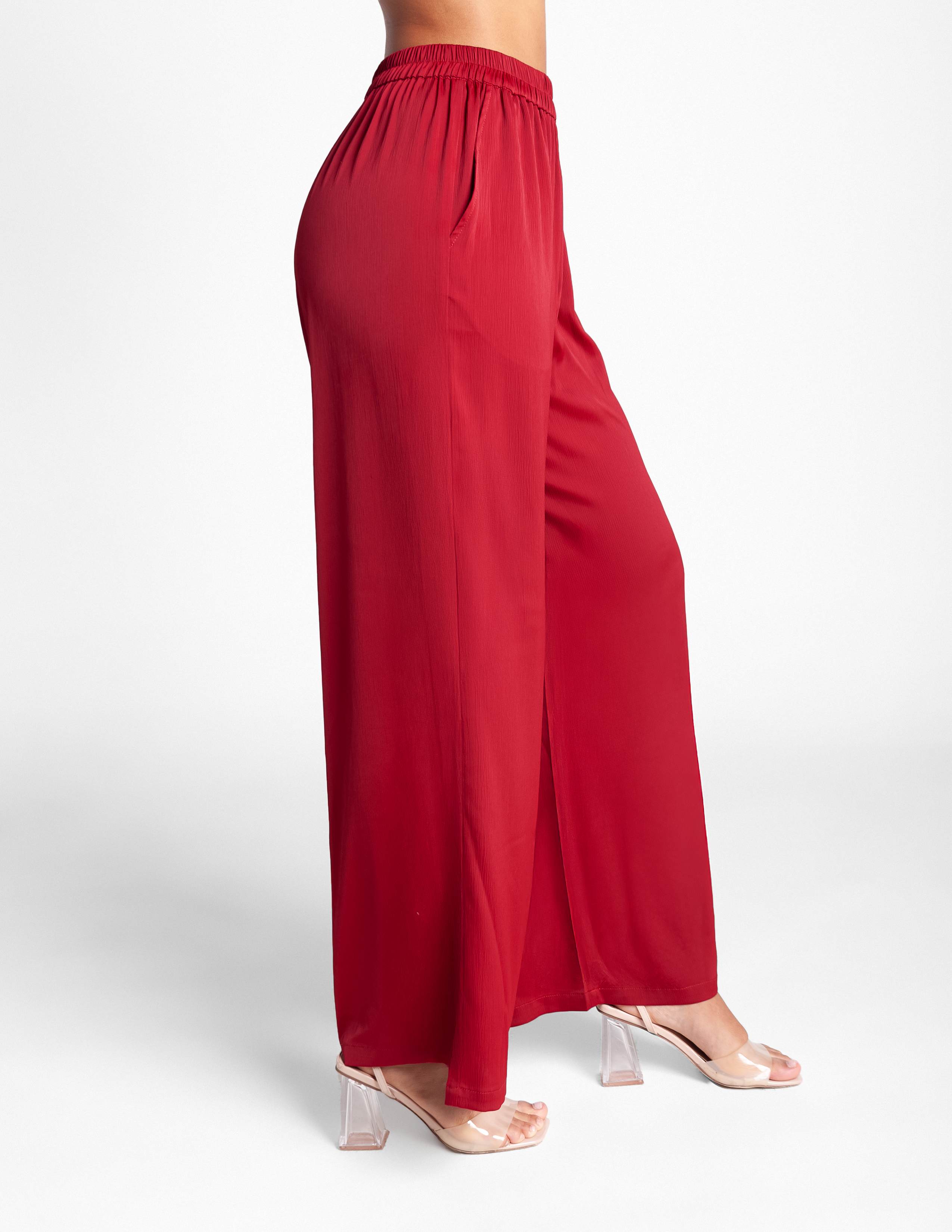 High Waisted Wide Leg Pants - Crimson Rouge