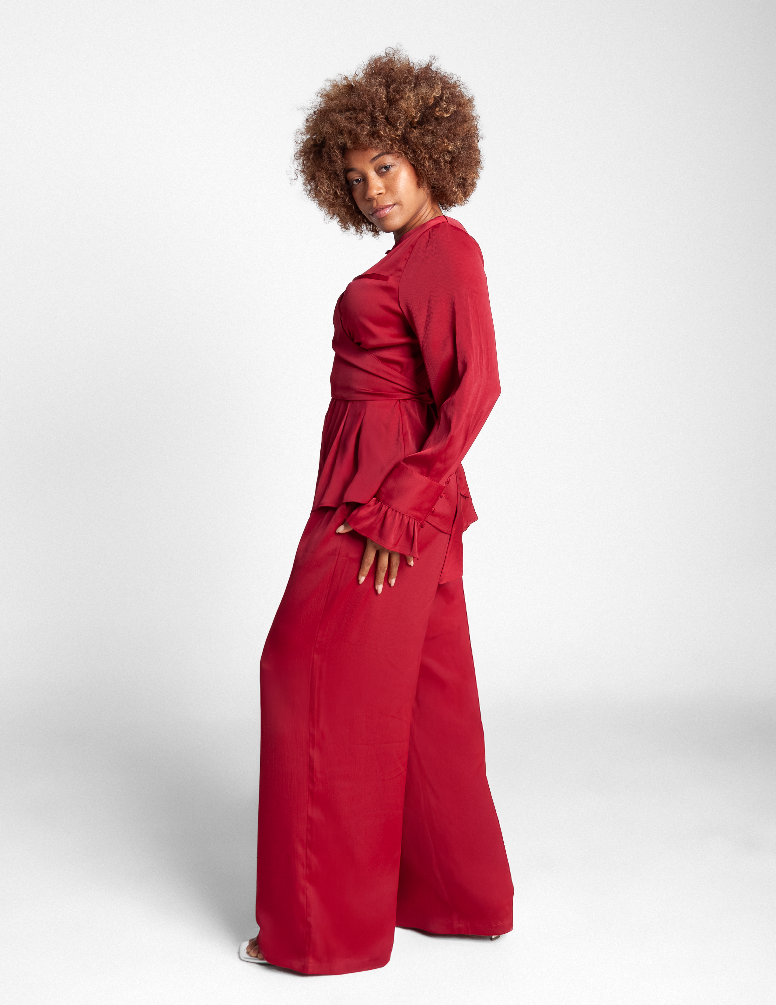 High Waisted Wide Leg Pants - Crimson Rouge