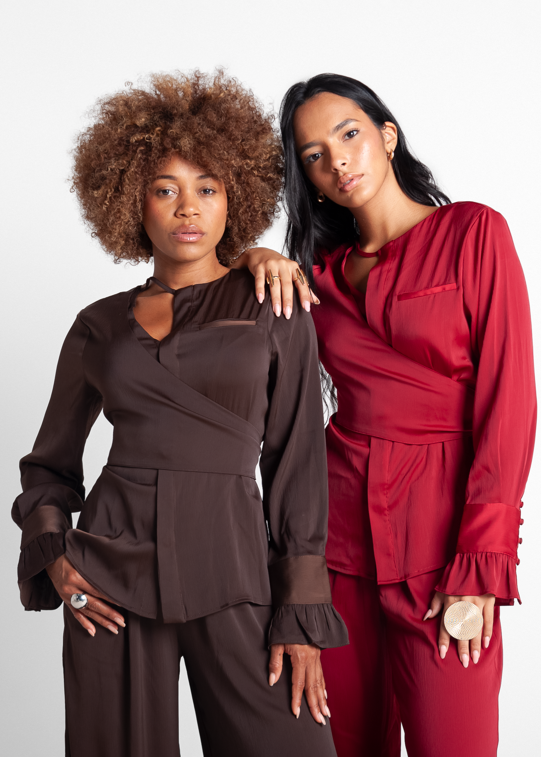 Silk Satin Wrap Top - Crimson Rouge