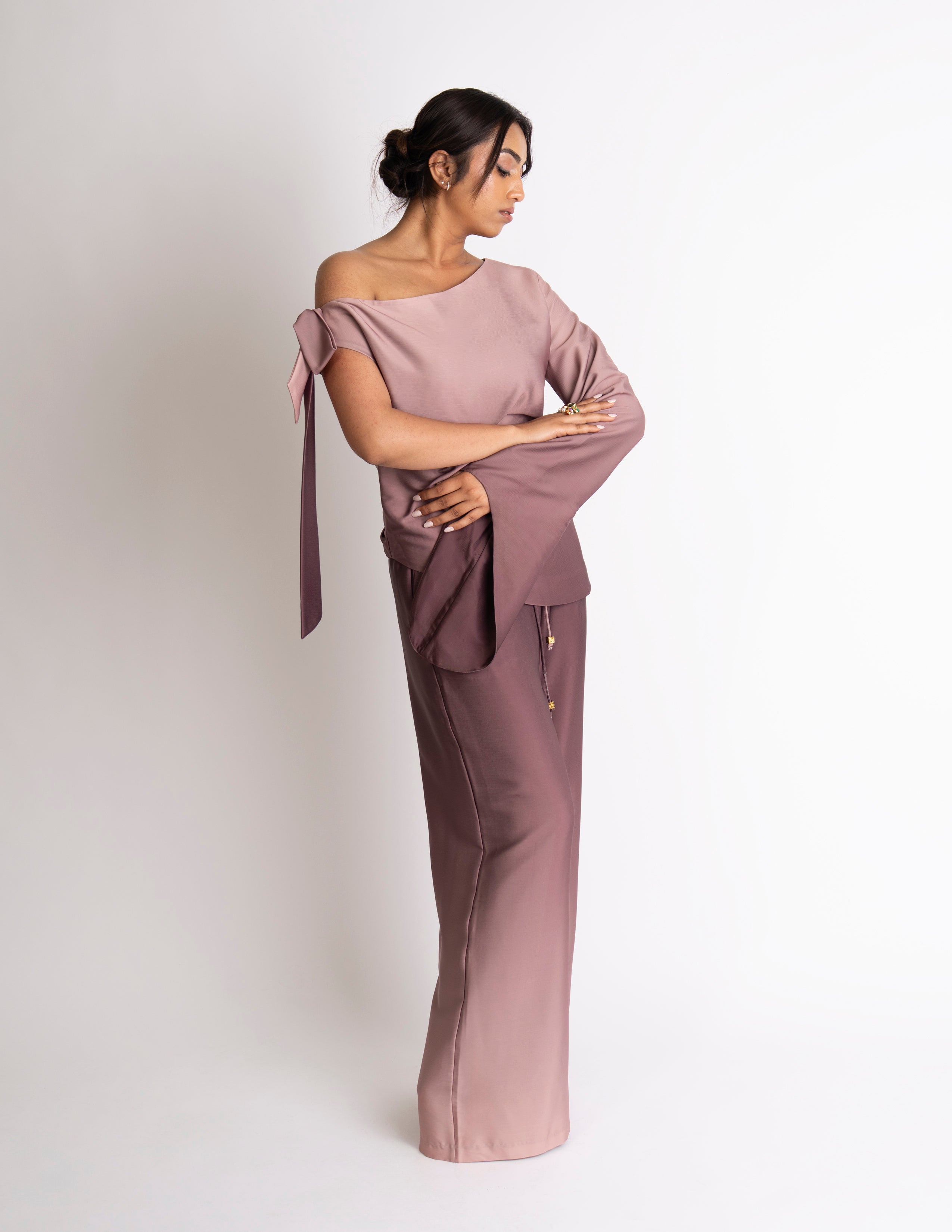 Asymmetric Bow-Tie Sleeve Top – Rosewood Ombré