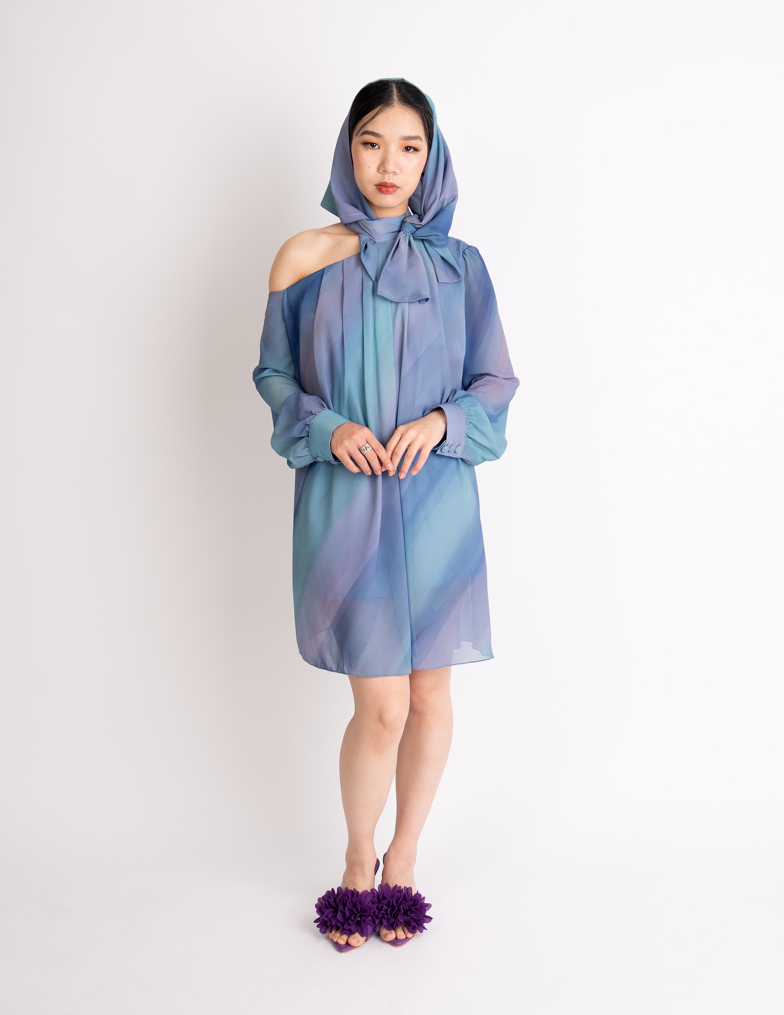 One-Shoulder Bow Tie Mini Dress – Azure Bloom