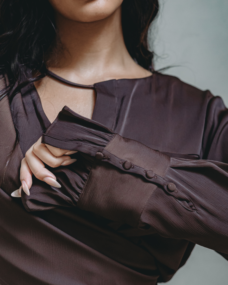 Long Sleeve Wrap Top - Espresso