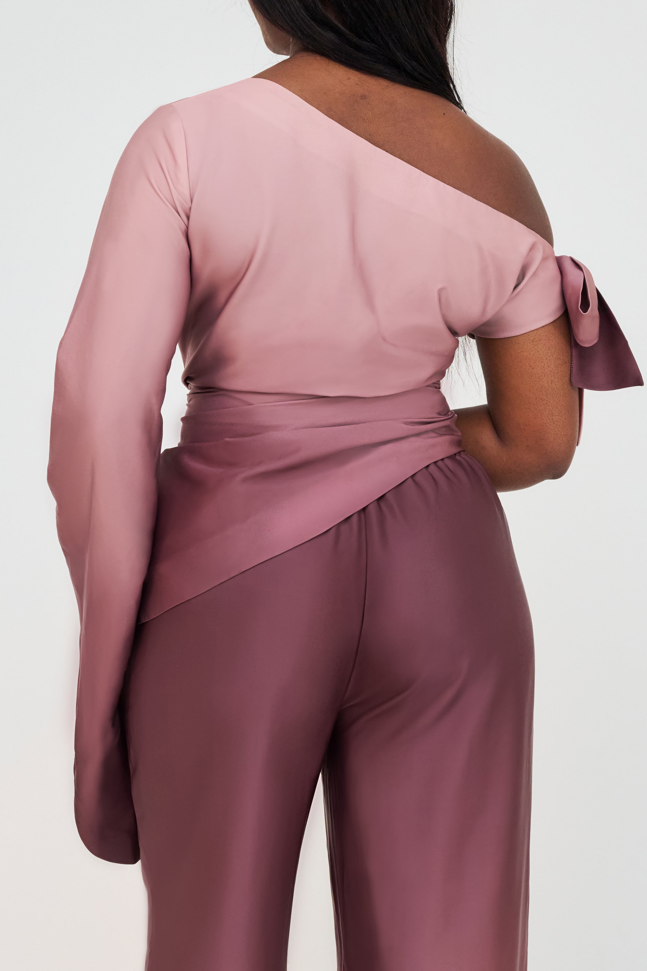 Asymmetric Bow-Tie Sleeve Top – Rosewood Ombré