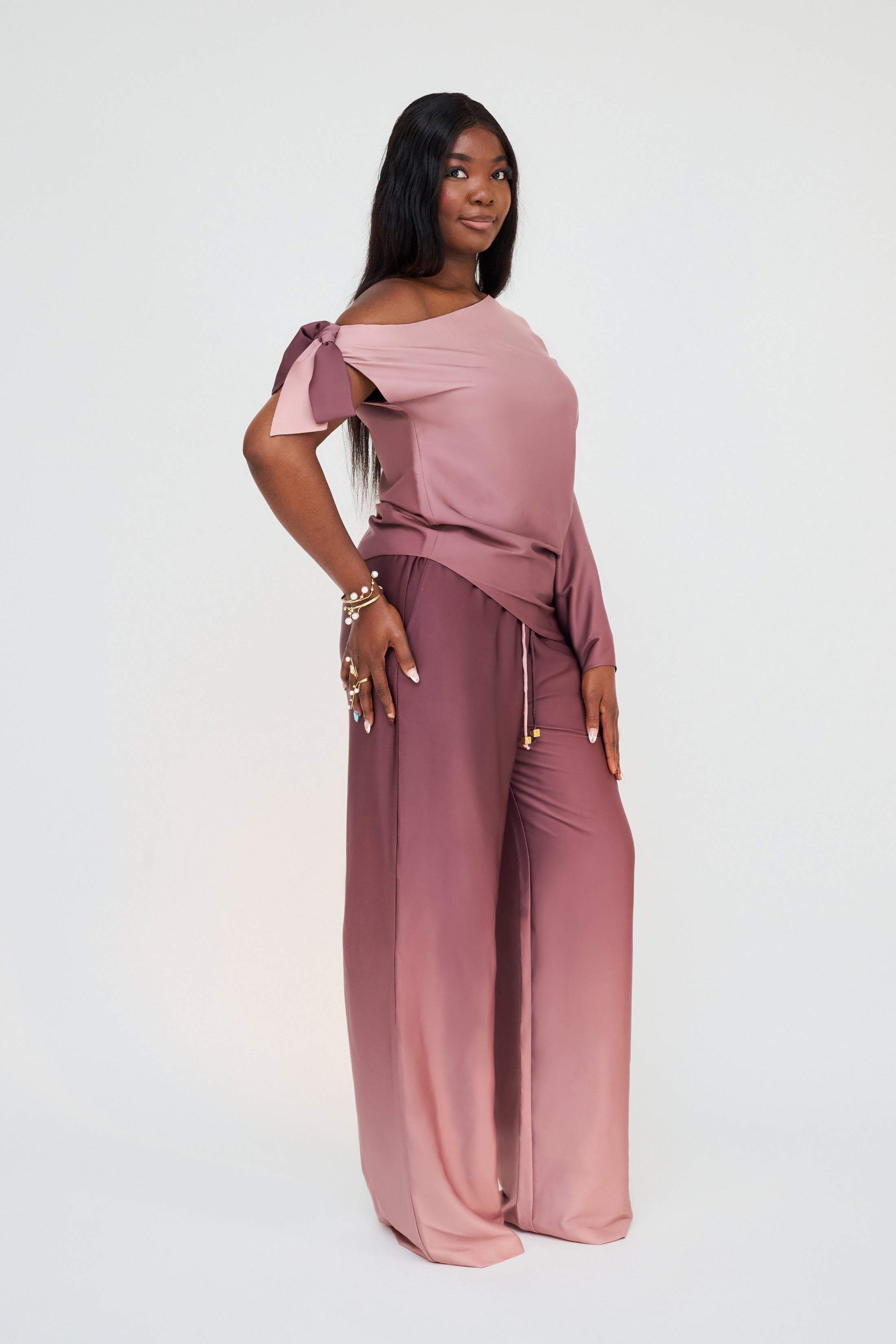 High-Waisted Wide-Leg Pants – Rosewood Ombre