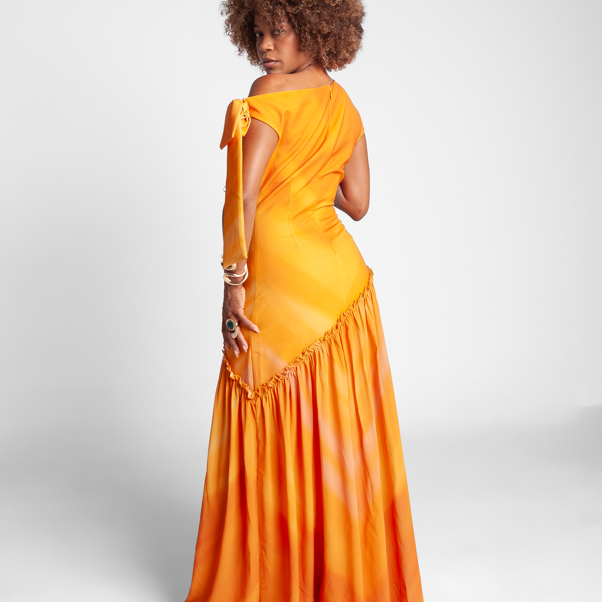 Asymmetric Maxi Dress - Orange Gradient Sunset