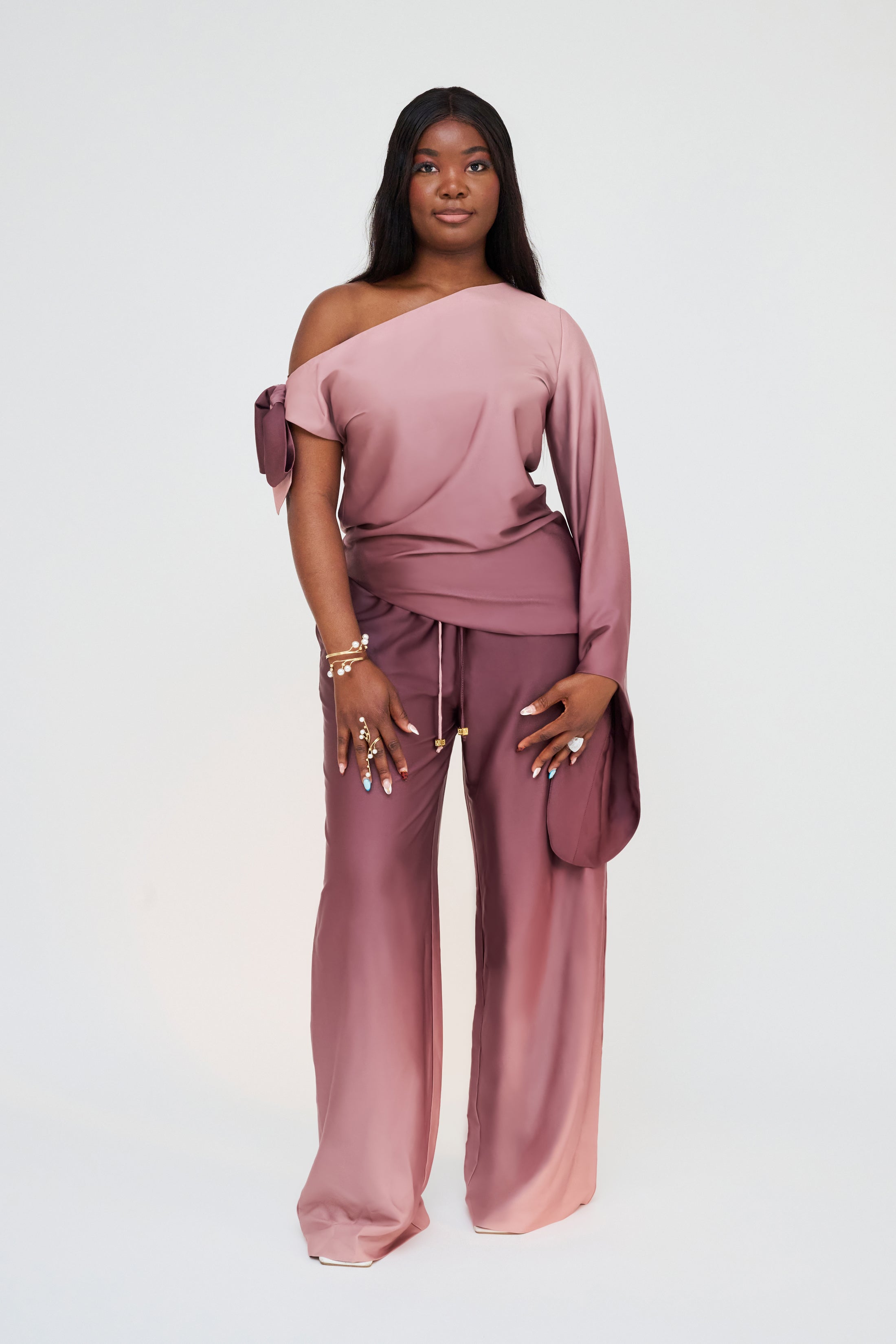 Asymmetric Bow-Tie Sleeve Top – Rosewood Ombré