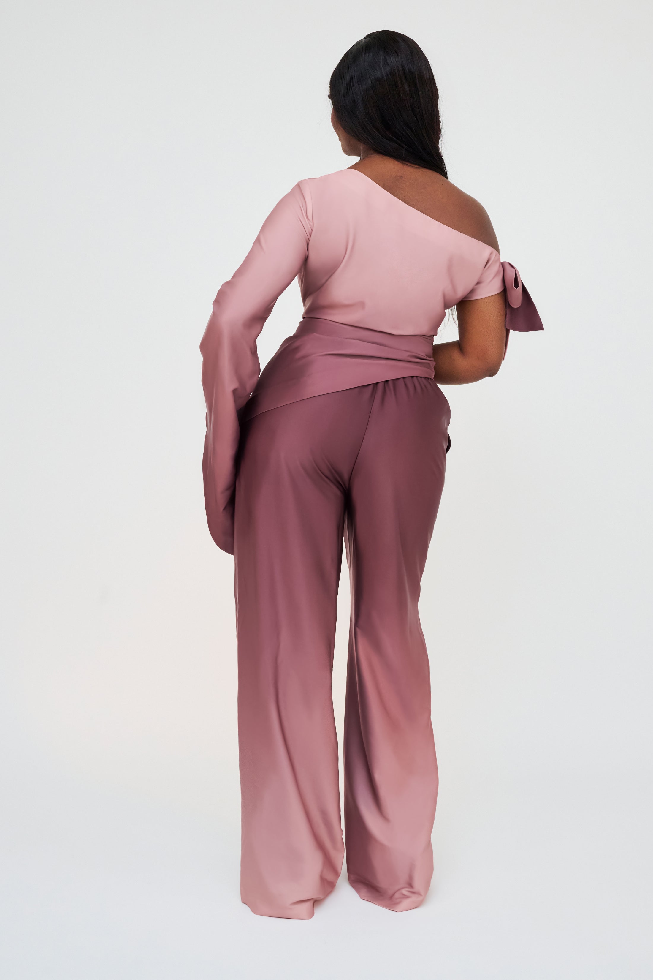 Asymmetric Bow-Tie Sleeve Top – Rosewood Ombré