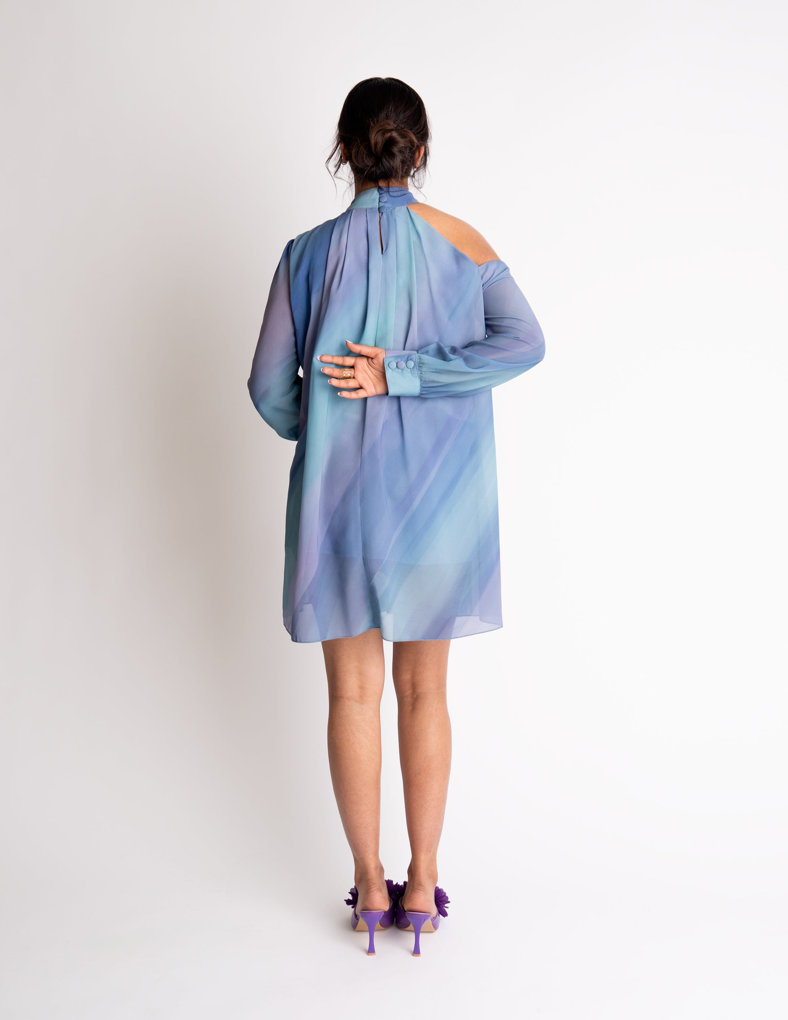 One-Shoulder Bow Tie Mini Dress – Azure Bloom