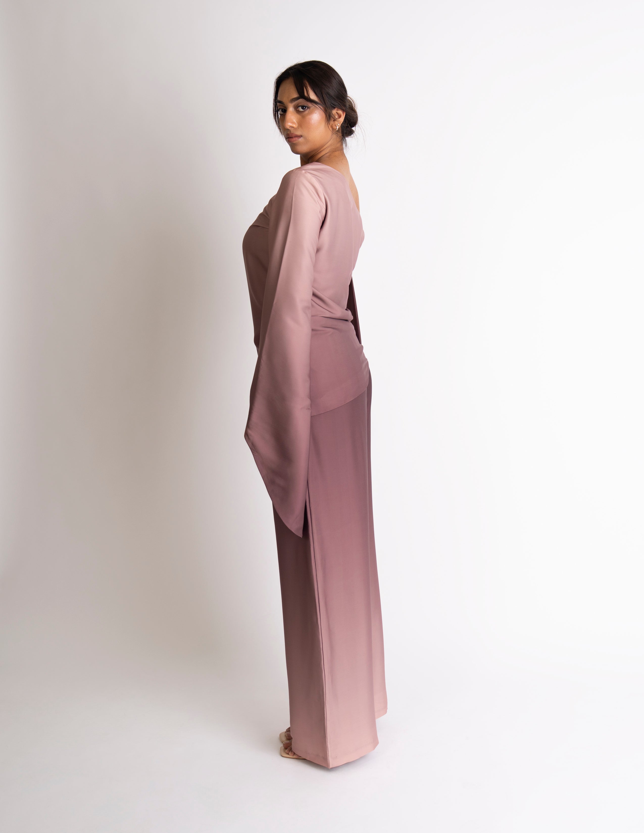 Asymmetric Bow-Tie Sleeve Top – Rosewood Ombré